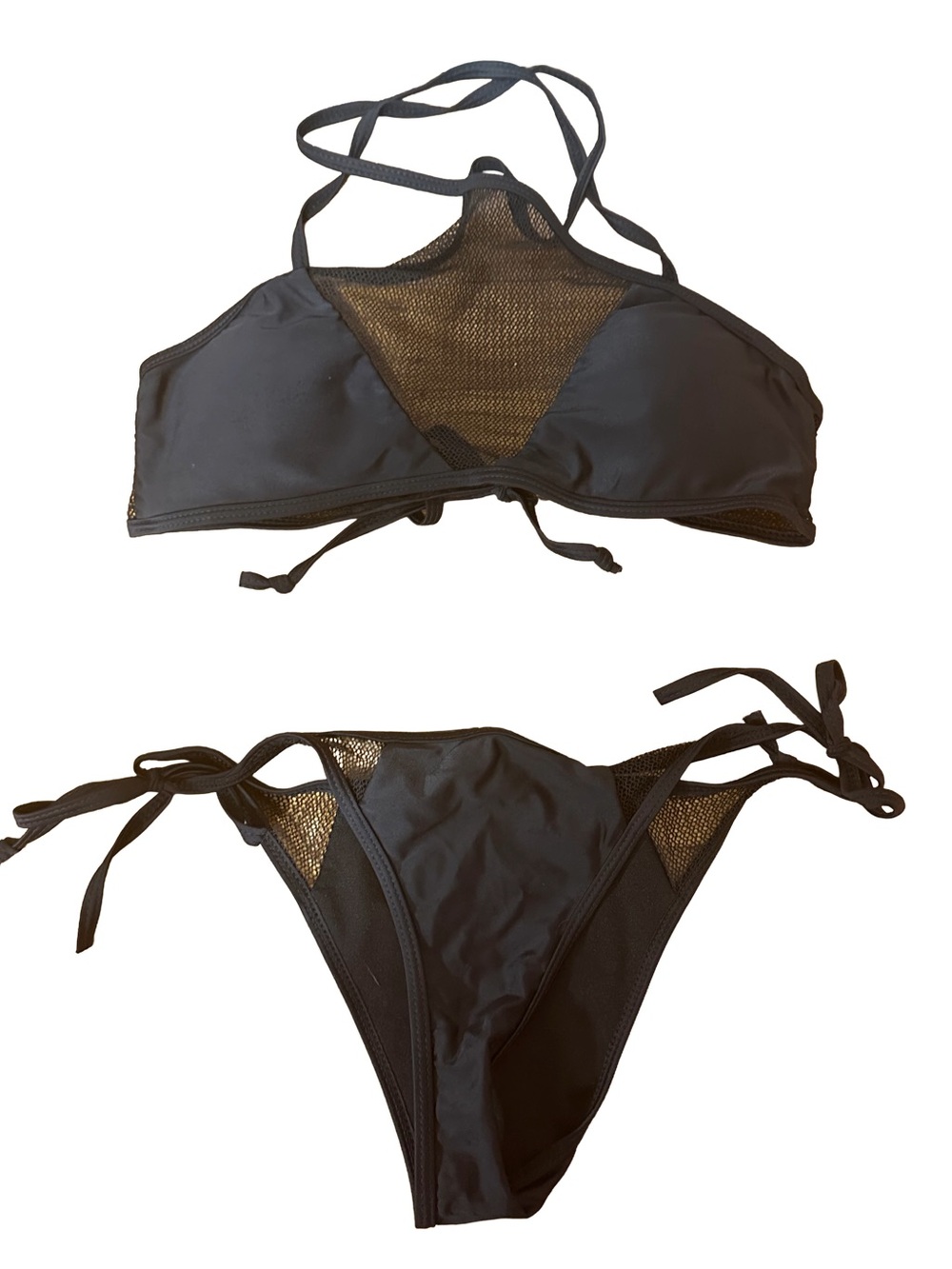 Women’s Black Mesh Inset Tie Bikini Set